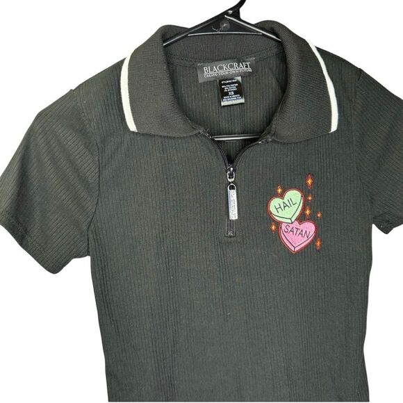 🔸BUNDLE ONLY🔸|EUC| BLACKCRAFT “Hail Satan” Ribbed Quarter Zip Tee - Picture 2 of 5